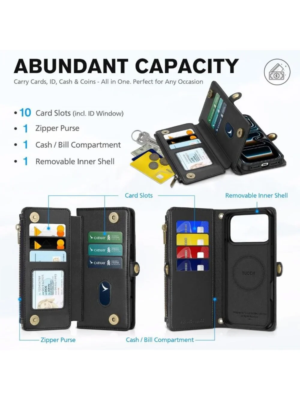 Stylish Crossbody Wallet Case for iPhone 17 Pro Max, Detachable & Functional